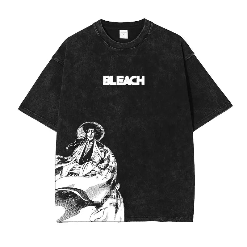 Anime Zaraki Kenpachi T Shirts Oversized Vintage Washed B-Bleach T-shirt Manga Kurosaki Ichigo T Shirt Renji Uryuu Tops Tees Man