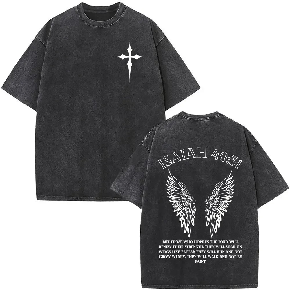 Christian Jesus Faith Over Fear Bible Verse Washed T-shirts Men Women Fashion Vintage Oversized T Shirts Harajuku Cotton T-shirt