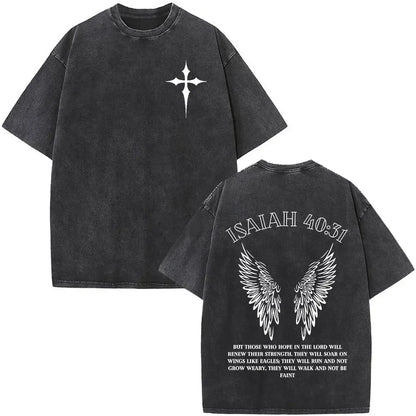 Christian Jesus Faith Over Fear Bible Verse Washed T-shirts Men Women Fashion Vintage Oversized T Shirts Harajuku Cotton T-shirt