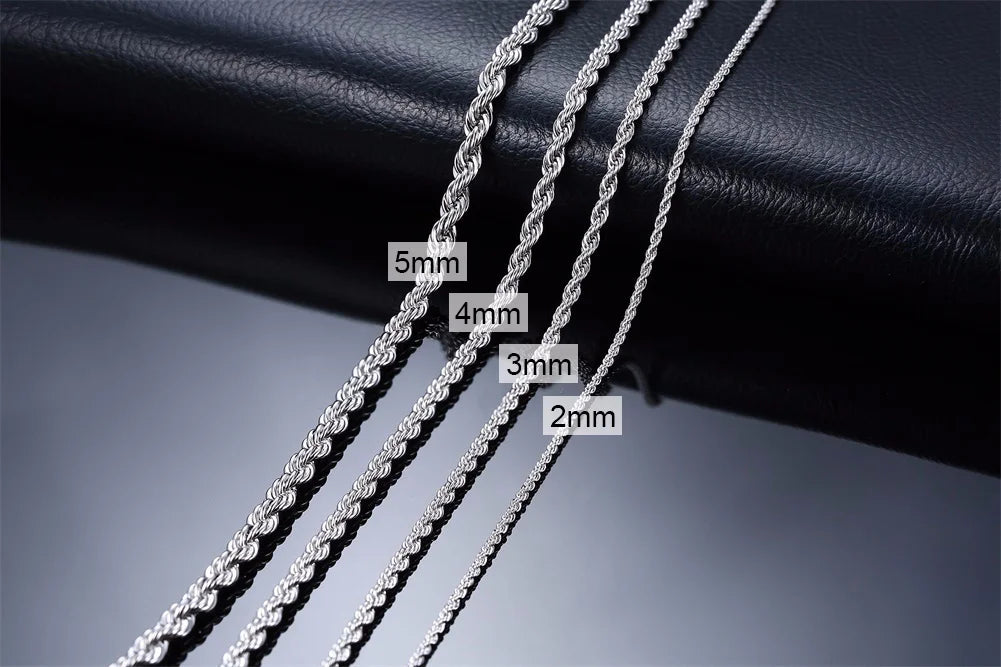 Ropes Long Necklace for Men Women,Stainless Steel Minimalist Twist Rope Chain Necklace,Punk Gold Silver Black Color 2 TO 5mm
