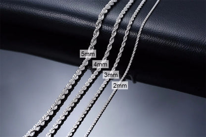Ropes Long Necklace for Men Women,Stainless Steel Minimalist Twist Rope Chain Necklace,Punk Gold Silver Black Color 2 TO 5mm