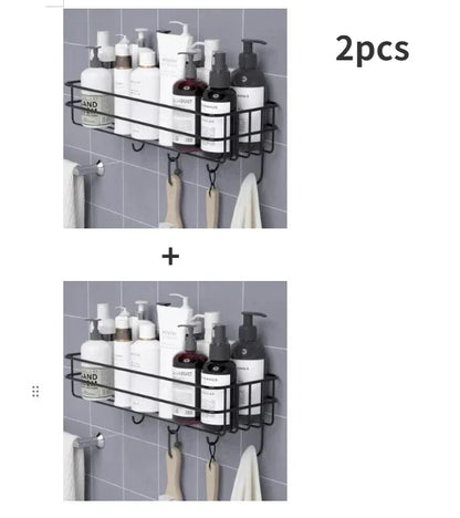 Japanese-style wrought iron bathroom shelf wall-mounted shower gel storage rack toilet free punch toiletry stand