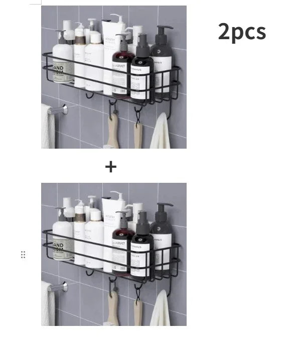 Japanese-style wrought iron bathroom shelf wall-mounted shower gel storage rack toilet free punch toiletry stand