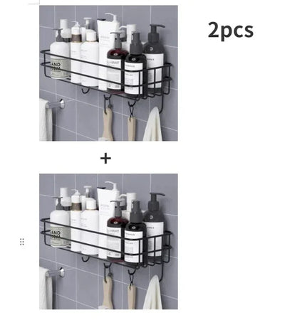 Japanese-style wrought iron bathroom shelf wall-mounted shower gel storage rack toilet free punch toiletry stand