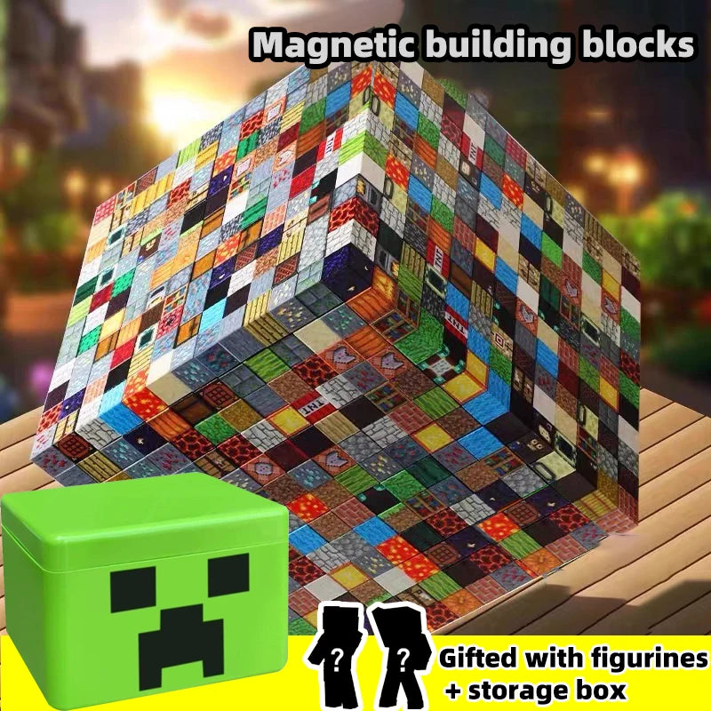 Magnetic Building Block Toy Storage Box Set with Figurines (Kids DIY Assembly Blocks)
