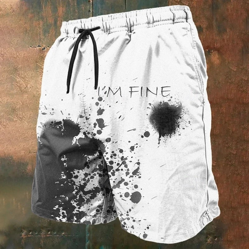 I'm Fine Blood Stains 3D Print Beach Shorts Men Women Horror Graphic Quick Dry Board Short Summer Personality Streetwear Y2k