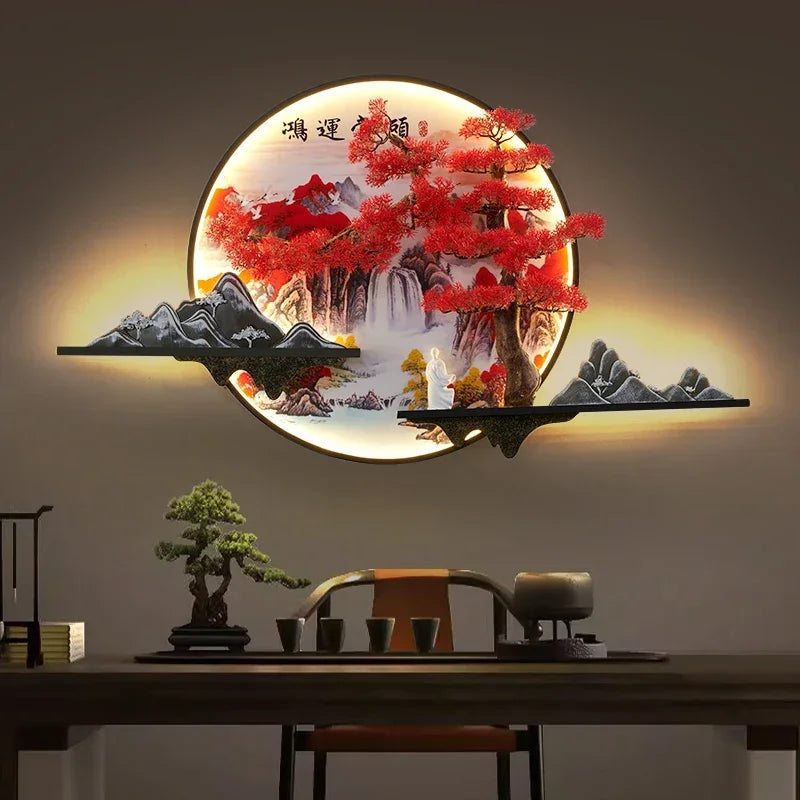 GISELLE Modern Picture Wall Light LED Chinese Creative Landscape Pine Mural Lamp For Home Living Room Study Bedroom Decor