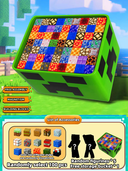 Magnetic Building Block Toy Storage Box Set with Figurines (Kids DIY Assembly Blocks)