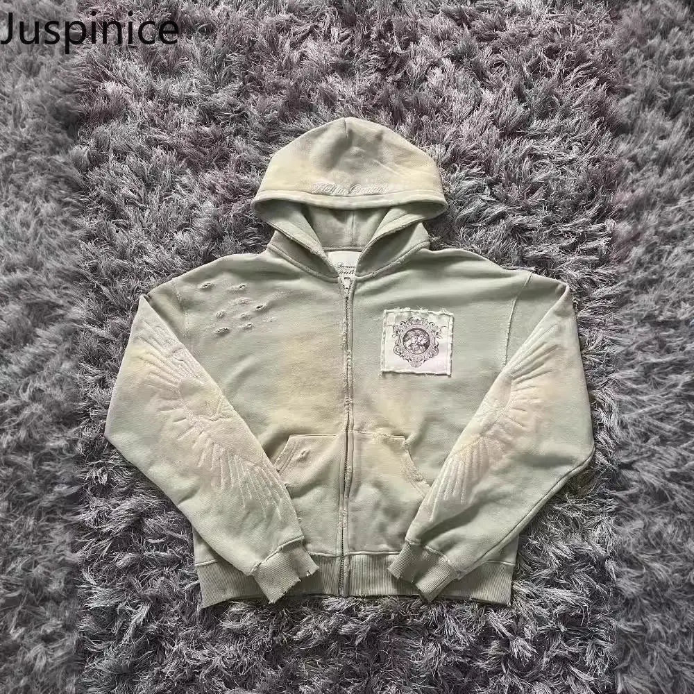 Juspinice Korean Fashion New Printed Hoodie Short Hoodie 2025 New Versatile Zipper Cardigan Jacket Male Clothing