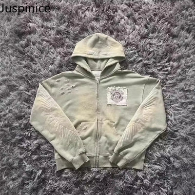 Juspinice Korean Fashion New Printed Hoodie Short Hoodie 2025 New Versatile Zipper Cardigan Jacket Male Clothing