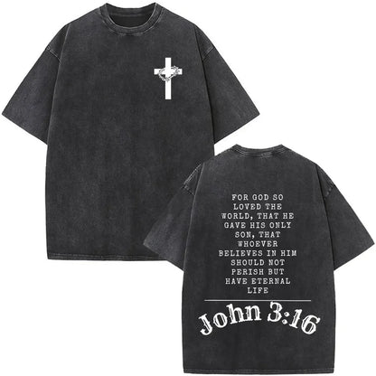 Christian Jesus Faith Over Fear Bible Verse Washed T-shirts Men Women Fashion Vintage Oversized T Shirts Harajuku Cotton T-shirt