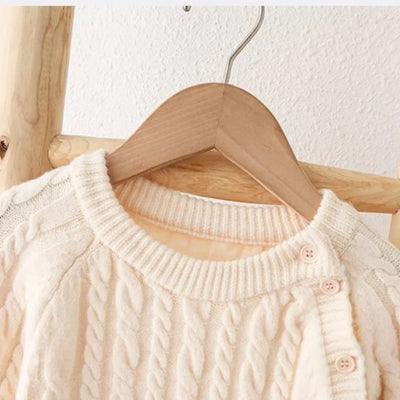 Toddler Baby Clothes Cable Romper 0-24M Newborn Boys Girls Warm Knitted Onesie Elastic Cuff Button Side Autumn Casual Jumpsuit