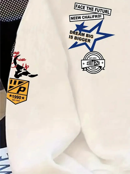 The new men's round-neck hoodie for Spring and Autumn 2025 features a street casual and fashionable 3D letter pattern print