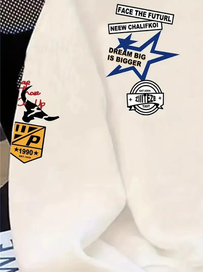 The new men's round-neck hoodie for Spring and Autumn 2025 features a street casual and fashionable 3D letter pattern print