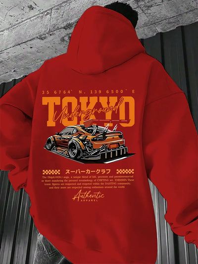 Men's Tokyo Underground Racing Pattern Fashion Long Hoodie Autumn and Winter Warm Large Size Top