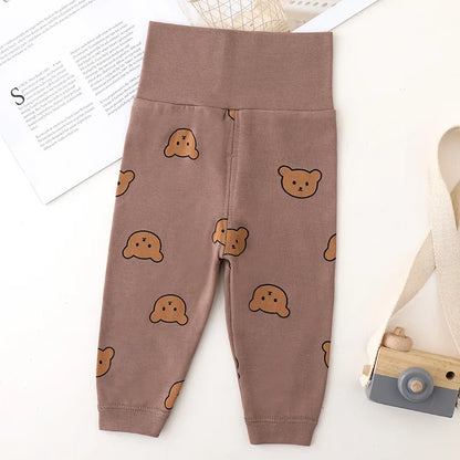0-3Y High Waist Unisex Baby Pajama Suit Toddler Boys Cute Bear Sleep Wear Infant Pajama Girls Cartoon Print Night Wear