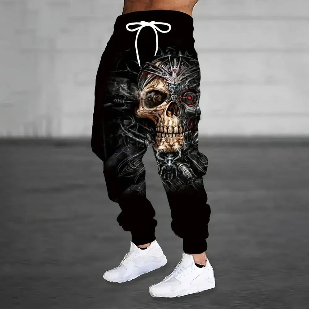 Men'S Loose Casual Pocket Drawstring Sweatpants Winter New Thick Warm Fashion Skull And Sickle Print Pants Men'S Tracksuit Pants