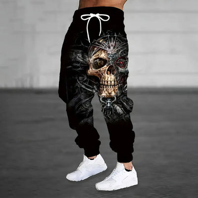 Men'S Loose Casual Pocket Drawstring Sweatpants Winter New Thick Warm Fashion Skull And Sickle Print Pants Men'S Tracksuit Pants