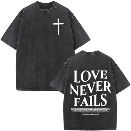 Christian Jesus Faith Over Fear Bible Verse Washed T-shirts Men Women Fashion Vintage Oversized T Shirts Harajuku Cotton T-shirt