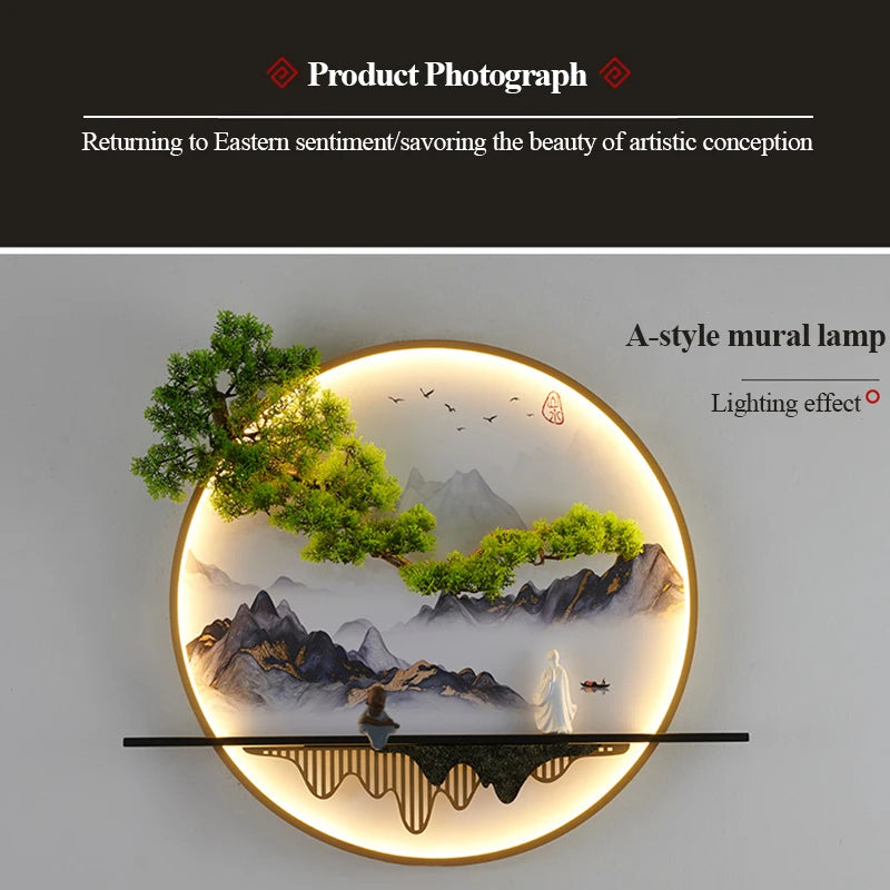 PLLY Modern Wall Picture Light Inside Creative Chinese Landscape Mural Sconces Lamp LED for Home Living Bedroom Study