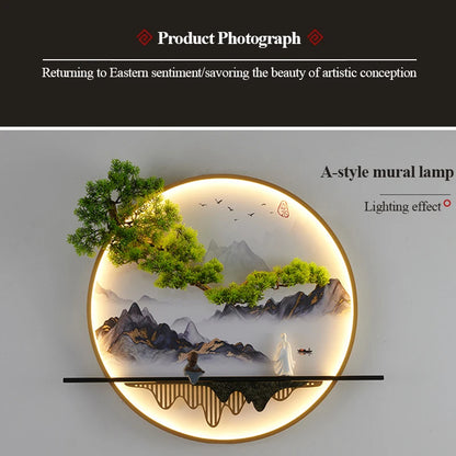 PLLY Modern Wall Picture Light Inside Creative Chinese Landscape Mural Sconces Lamp LED for Home Living Bedroom Study