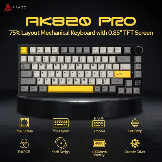 Ajazz AK820/AK820Pro Gaming Mechanical Keyboard Bluetooth 5.1/Wireless/C-Wired Customized Keyboard with Knob Hot Swapping Gasket