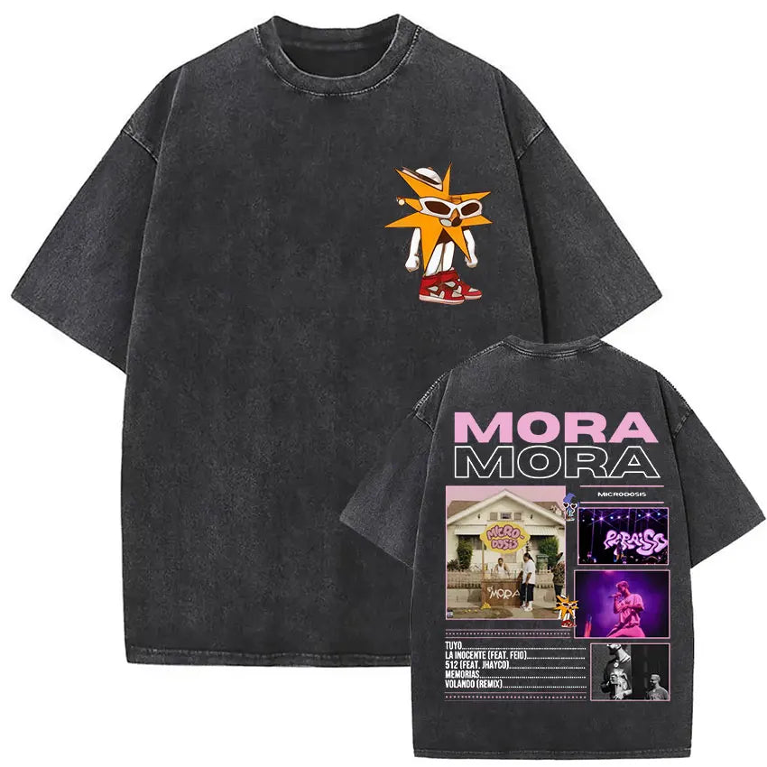 Limited Rapper Mora Washed Vintage T-shirt Lo Mismo De La Otra Vez Tour 2025 T Shirts Men Women Hip Hop Fashion Pop Music Tshirt