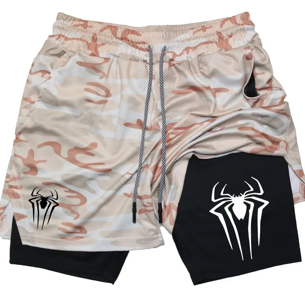 Men's  sports shorts,  spider print  compression shorts , informal, training, running, 2-in-1, Y2K order shipped directly