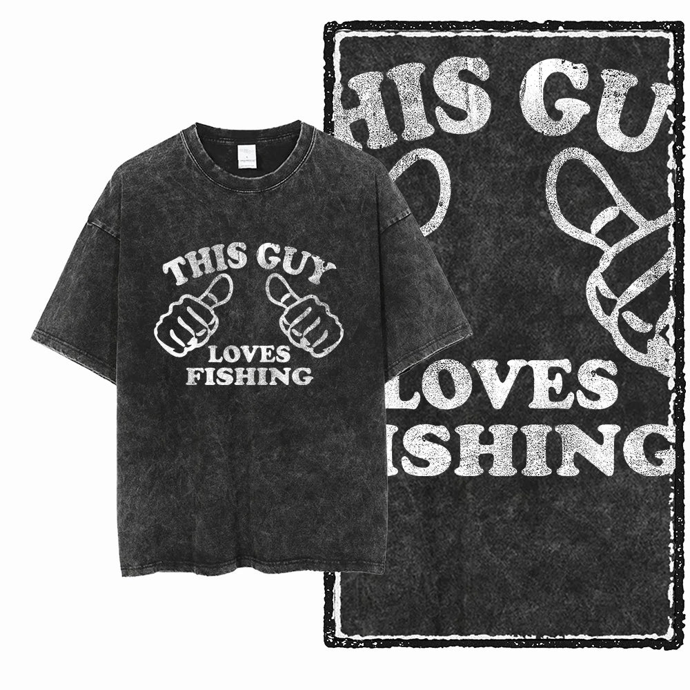 YB FISHING THEME Printed Cotton Acid Washed Exclusive Graphic Unisex T Shirt Cool Streetwear Men Tshirts Big Size Tee for men