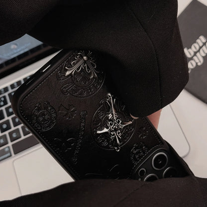 Luxurious Three-dimensional Cross Kroxin PU Leather Printed Grand Phone Case for iPhone 16 15 14 Plus 13Pro Max Protective Cover