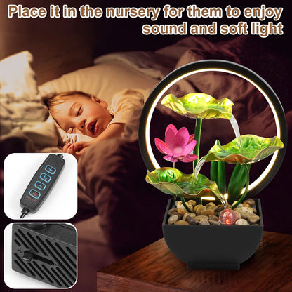 Tabletop Water Fountain USB Powered Relaxation Desktop Waterfall Fountain With Natural Rocks And LED Ring Lights For Home Decor