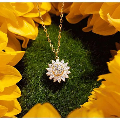 Classic Sunflower Cubic Zirconia Pendant Necklaces For Women Gold Color Alloy Rotate Necklace Daily Jewelry
