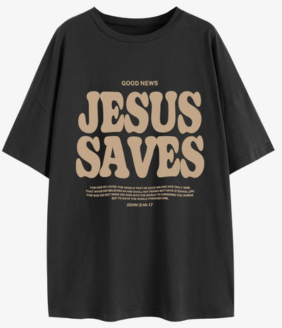 Good News Jesus Saves for God Oversized T-Shirt Jesus Apparel Christian Loose Tee Women Trendy Casual Cotton Aesthetic Top