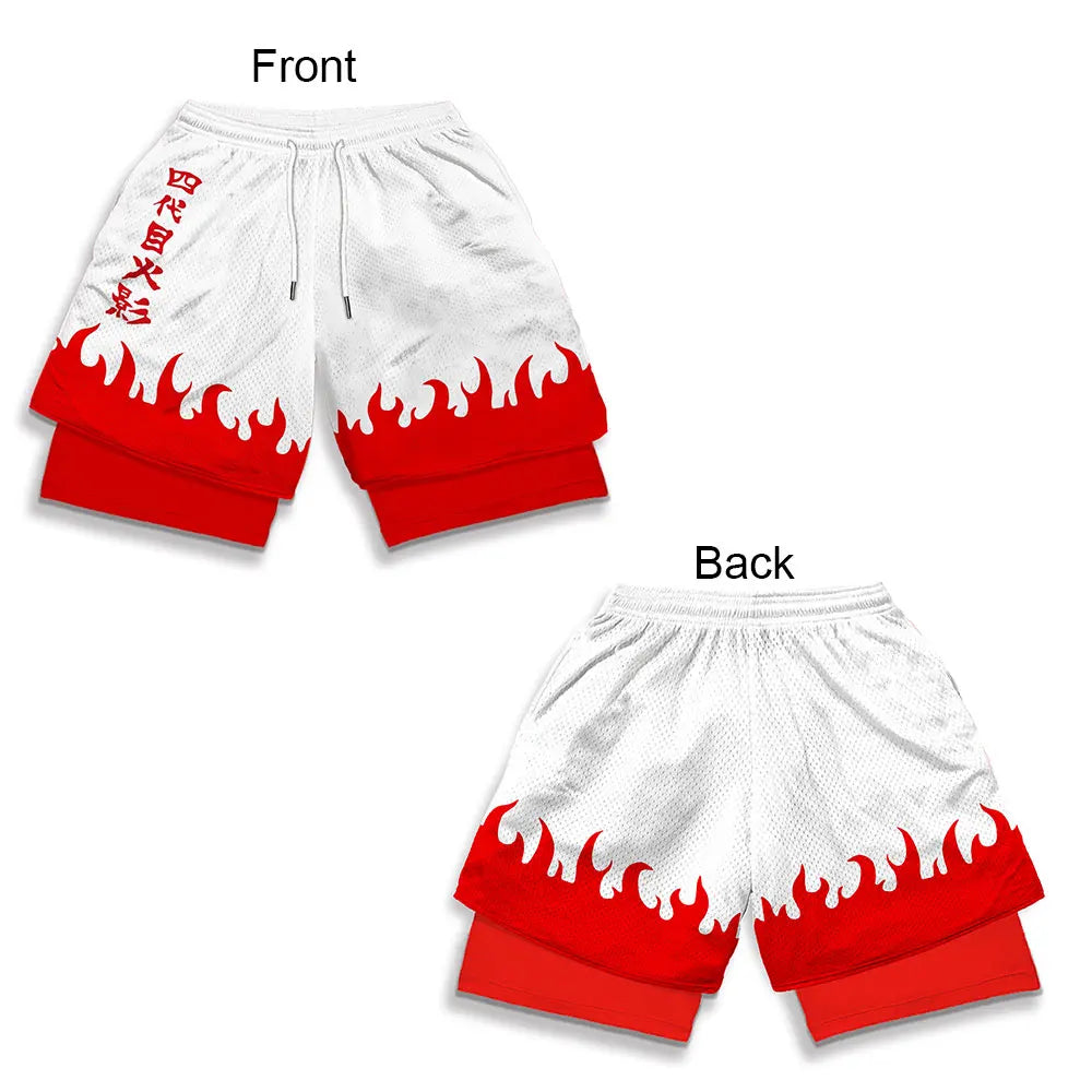 3D Print Anime Shorts Men Bilayer 2-In-1 Sports Shorts Fitness Basketball Shorts,Double-Layer Design Quick-Drying And Breathable