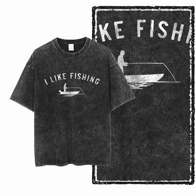 YB FISHING THEME Printed Cotton Acid Washed Exclusive Graphic Unisex T Shirt Cool Streetwear Men Tshirts Big Size Tee for men