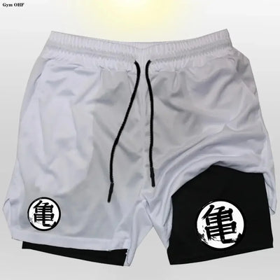 Goku Anime Running Shorts Men Fitness Gym Training 2 in 1 Sports Shorts Quick Dry Workout Jogging Double Deck Shorts