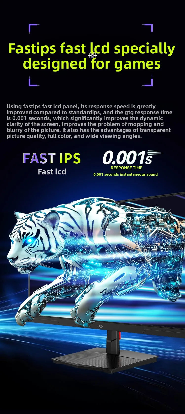 TITAN ARMY 24.5 inch Fast IPS Gaming Monitor 260Hz Hardware Low Blue Light HDR Wide Color Gamut Native 240Hz Display