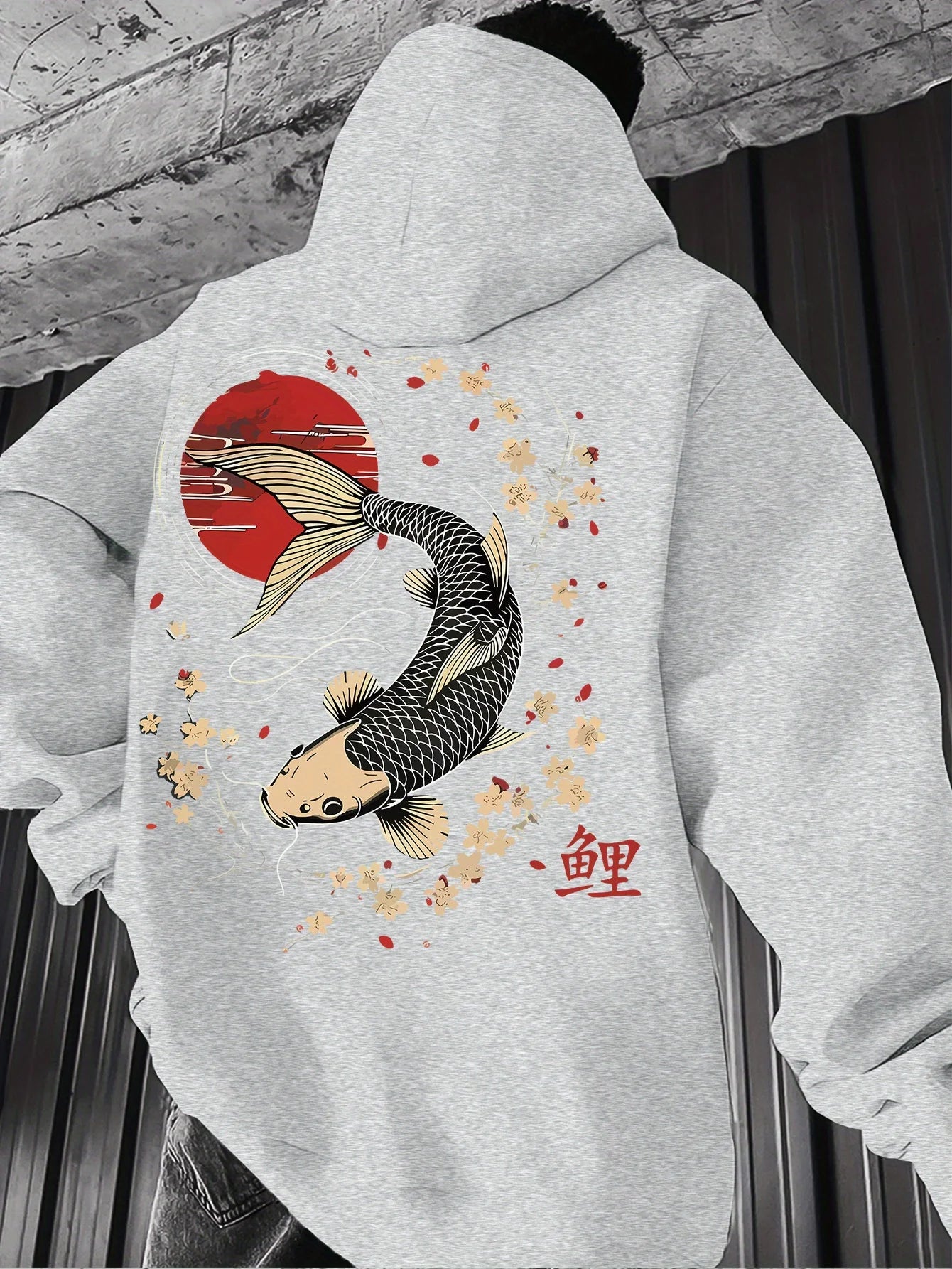 Harajuku Trendy Koi Print Fashionable Men's Hoodie Autumn and Winter Casual Fashion Long-sleeved Pullover