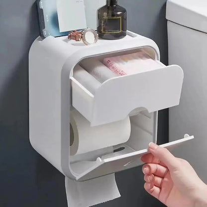 Storage Box Toilet Paper Organizer Waterproof High Capacity Dust-proof Punch-free Wall Mounted Roll Paper Bathroom Home Supplies