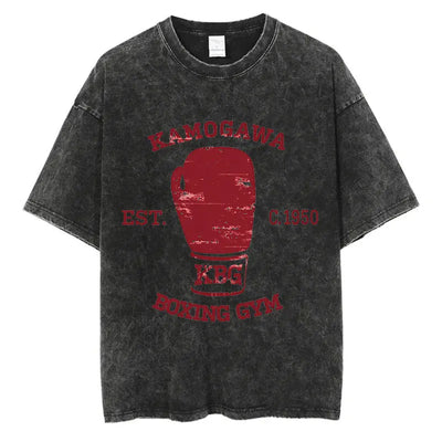 Vintage Cotton Washed T-Shirt Anime Hajime No Ippo Kamogawa Boxing Gym Loose T Shirts Men Women Y2K Hip Hop Summer Top Tee