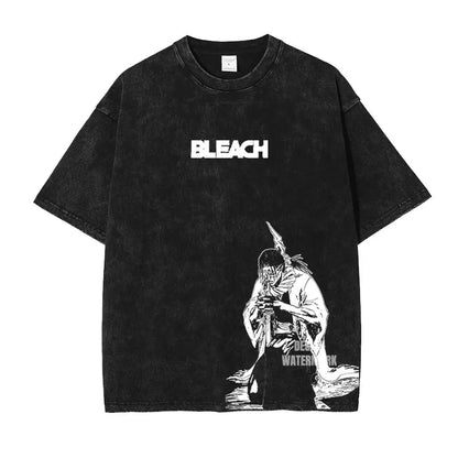 Anime Zaraki Kenpachi T Shirts Oversized Vintage Washed B-Bleach T-shirt Manga Kurosaki Ichigo T Shirt Renji Uryuu Tops Tees Man