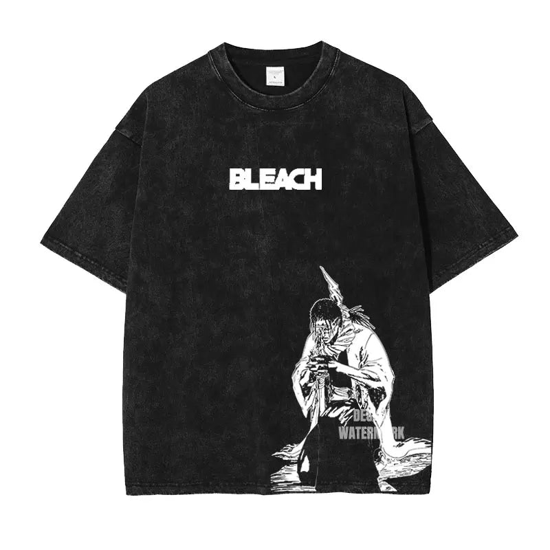 Anime Zaraki Kenpachi T Shirts Oversized Vintage Washed B-Bleach T-shirt Manga Kurosaki Ichigo T Shirt Renji Uryuu Tops Tees Man