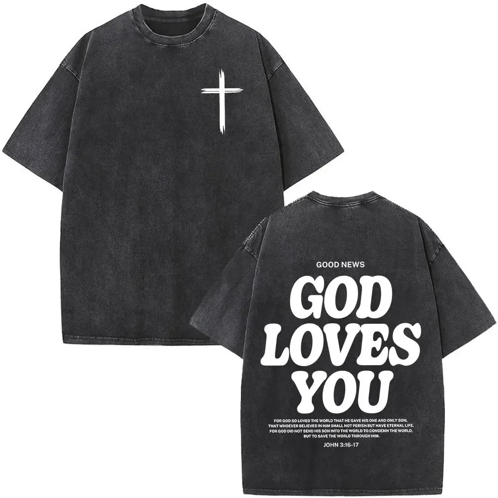Christian Jesus Faith Over Fear Bible Verse Washed T-shirts Men Women Fashion Vintage Oversized T Shirts Harajuku Cotton T-shirt