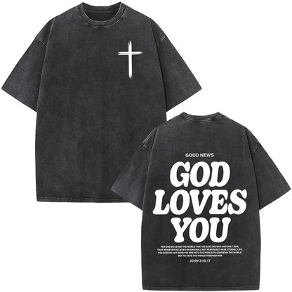 Christian Jesus Faith Over Fear Bible Verse Washed T-shirts Men Women Fashion Vintage Oversized T Shirts Harajuku Cotton T-shirt