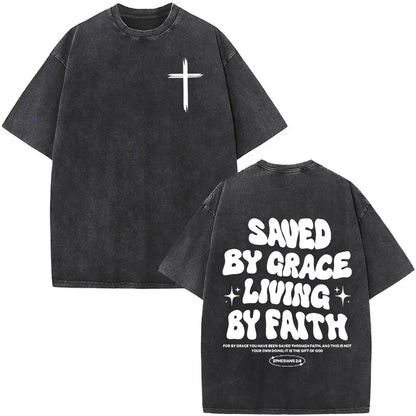 Christian Jesus Faith Over Fear Bible Verse Washed T-shirts Men Women Fashion Vintage Oversized T Shirts Harajuku Cotton T-shirt