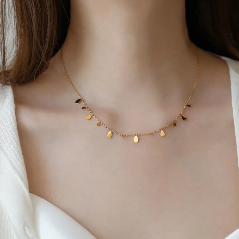 316L Stainless Steel Simple Fashion Zircon Waterdrop Pendant Necklace for Women Trendy Waterproff Chain Neck Party Jewelry Gifts