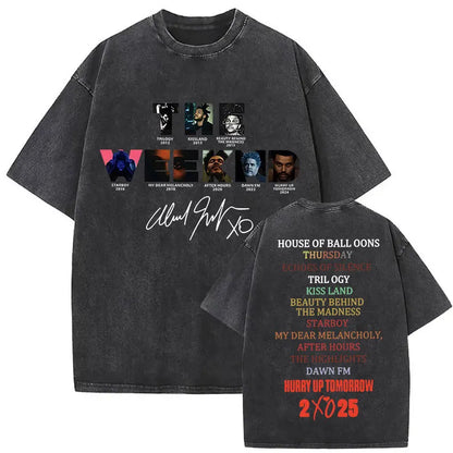 The Weeknd XO Tour 2025 Vintage Washed T Shirt Men's Women Pop Music Short Sleeve T-Shirts Rap Hip Hop Gothic Clothing T-shirts