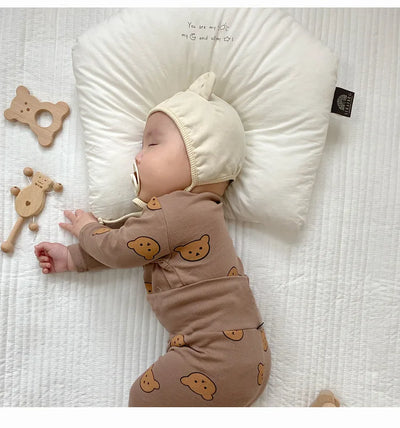 0-3Y High Waist Unisex Baby Pajama Suit Toddler Boys Cute Bear Sleep Wear Infant Pajama Girls Cartoon Print Night Wear