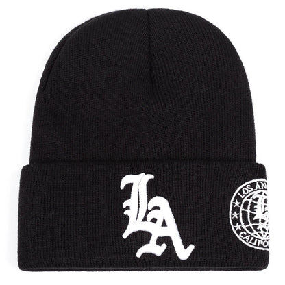 2025 New Men's LA Letter Side Embroidered Earth Knitted Hat Winter Warm Outdoor Sports Hat Soft Bean Hat Women's Casual Wool Hat