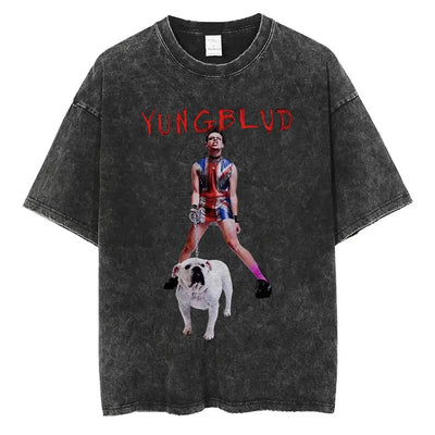 Washed Vintage Rocker Yungblud IDOLS Album Tour Double Sided Print T-shirts Men Women Fashion Hip Hop Rock Short Sleeve T Shirts